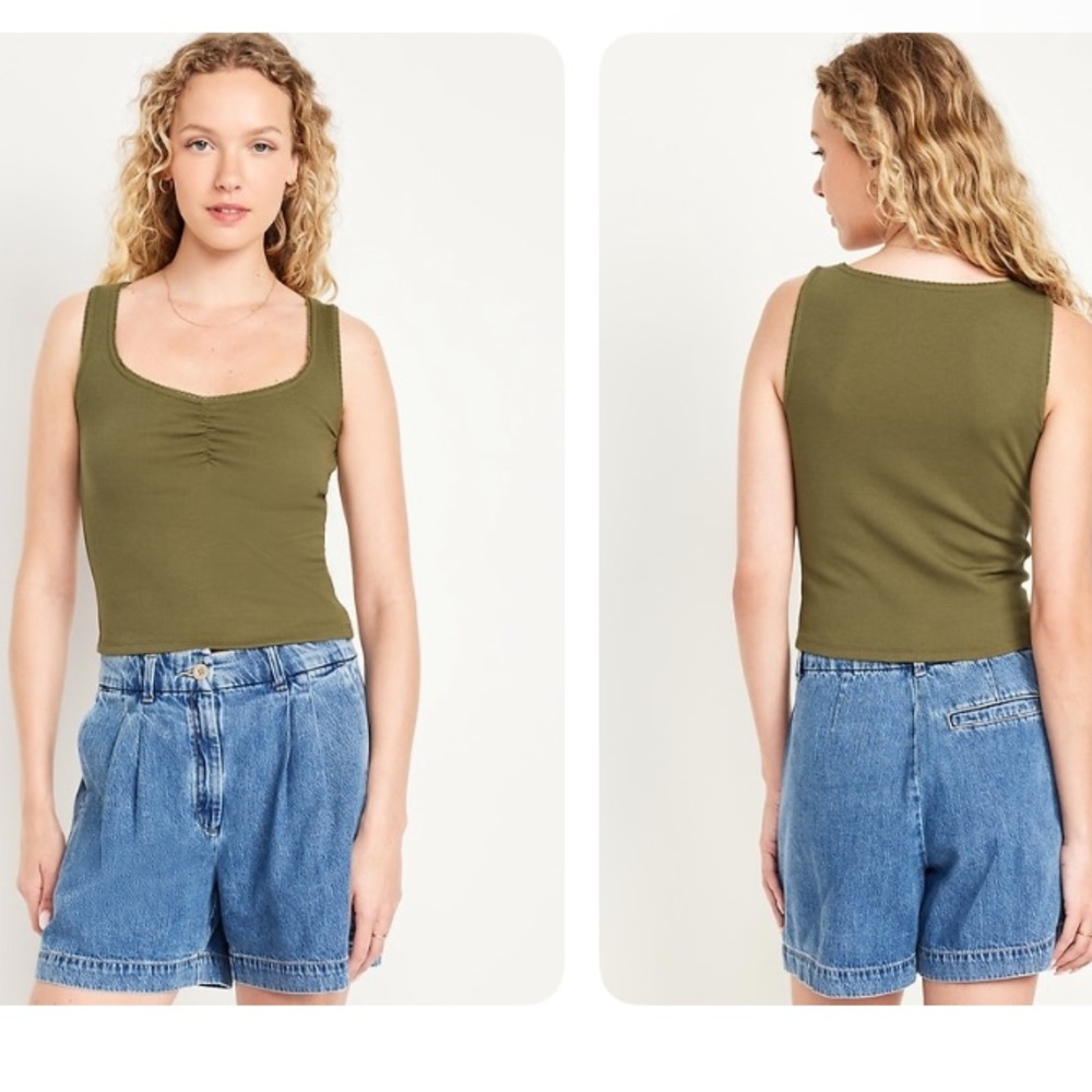 Old Navy Green Ruched Sleeveless Tank Top